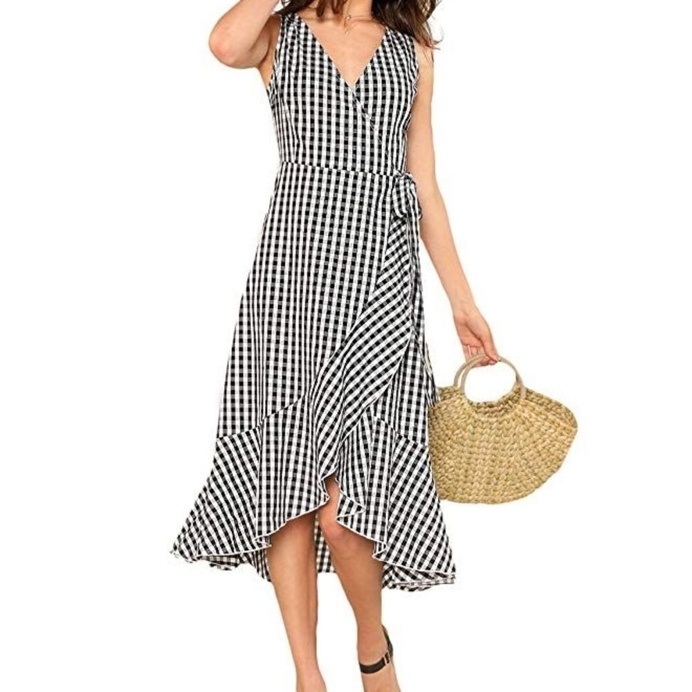 SHEIN Black and White Gingham High Low Dress